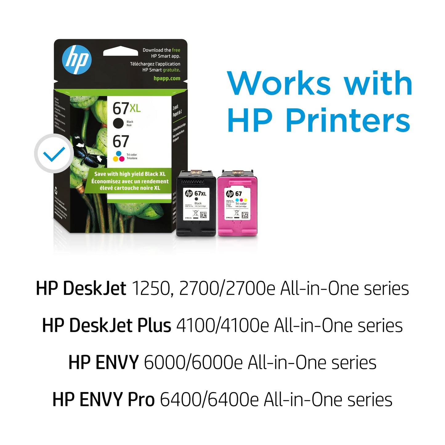 Original HP 67 Tri-color / 67XL Black Ink Cartridges (2-pack) | Works with HP DeskJet 1255, 2700, 4100 Series; HP ENVY 6000, 6400 Series | Eligible for Instant Ink | 3YP30AN