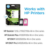 Original HP 67 Tri-color / 67XL Black Ink Cartridges (2-pack) | Works with HP DeskJet 1255, 2700, 4100 Series; HP ENVY 6000, 6400 Series | Eligible for Instant Ink | 3YP30AN HP