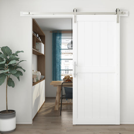 36in x 84in White Sliding Barn Door with 6.6ft Brushed Nickel Barn Door Hardware Kit Track Kit Included,Easy Assembly Wood Slab with Predrilled Holes,Water-Proof & Scratch-Resistant PVC Surface GELA