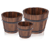 3 Pcs Rustic Wooden Barrels Planters Whiskey Barrels Bucket with Handle Flower Planter Plant Pots Boxes Container Water Wishing Well Pail Garden Backyard Primitive Planter Outdoor Indoor Home Decor WWahuayuan