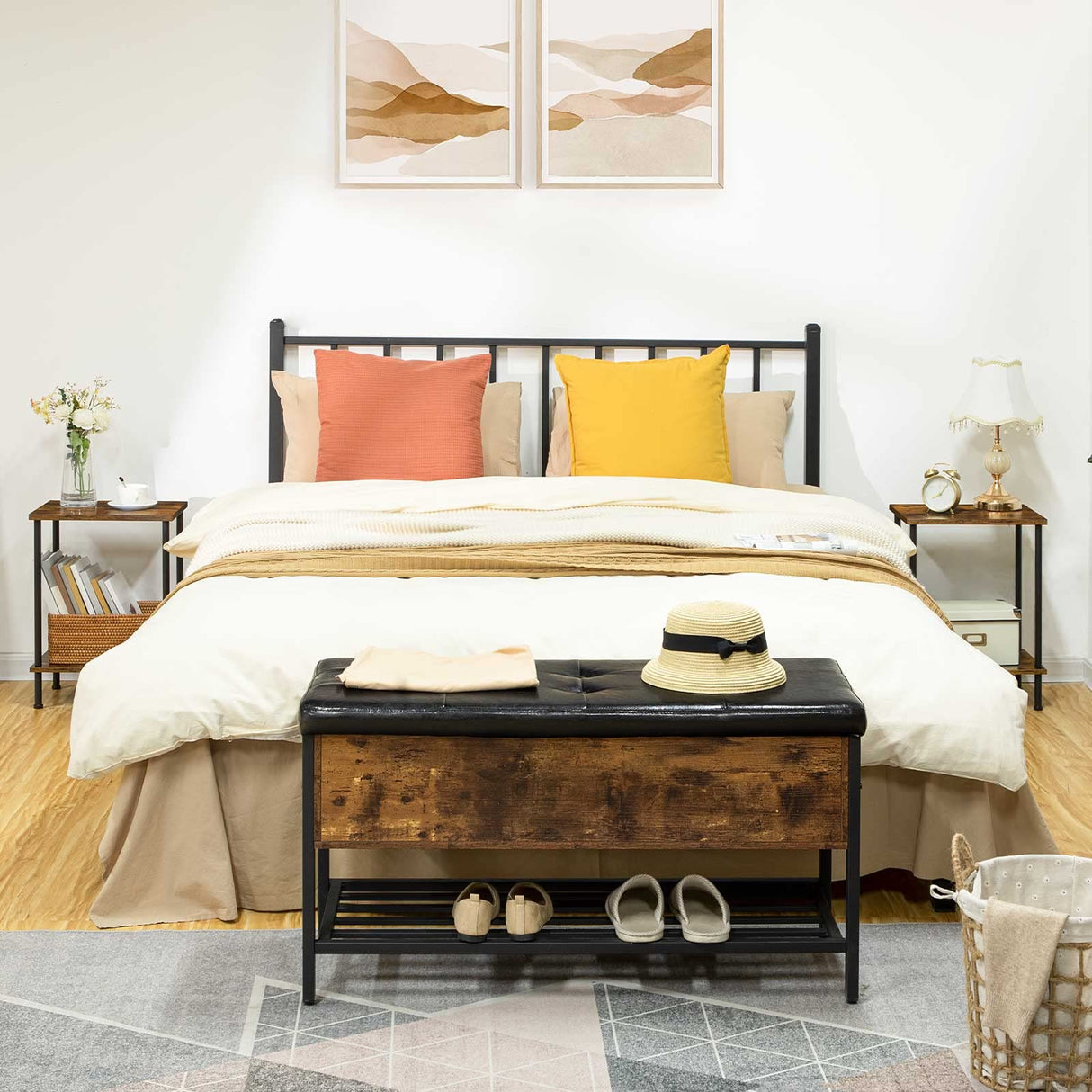 HOOBRO End Tables Set of 2, Small Side Table, Nightstand with 2-Layer Storage Shelves, Sofa Table for Small Spaces, Living Room, Bedroom, Stable Frame, Easy Assembly, Rustic Brown BF09BZP201 HOOBRO