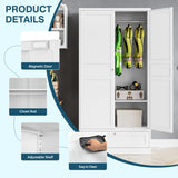 MIIIKO Wardrobe Closet with Drawer, 2 Doors Clothes Cabinet, 72" Metal Storage Cabinets with Hanging Rod, Bedroom Armoires Laundry Room and Office Clothes Storage Organizer Cabinets MIIIKO