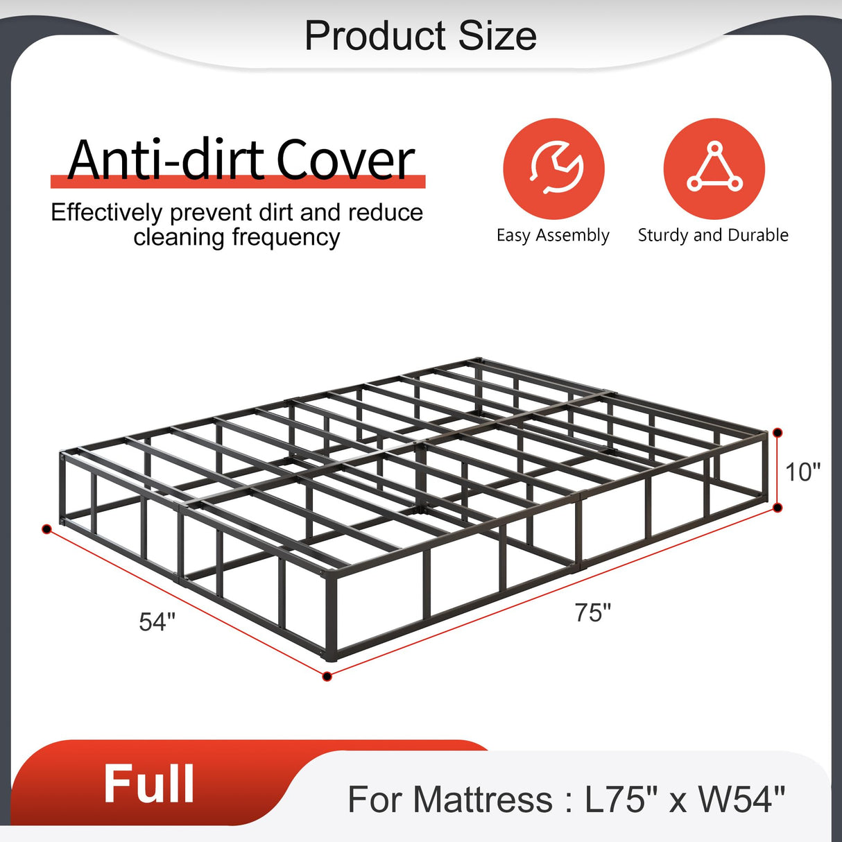 Yicensen 10 Inch High Profile Full Size Box Spring Heavy Duty Metal Box Spring Full Size with Fabric Cover, Sturdy Mattress Foundation, Easy Assembly, Noise Free, Black Yicensen