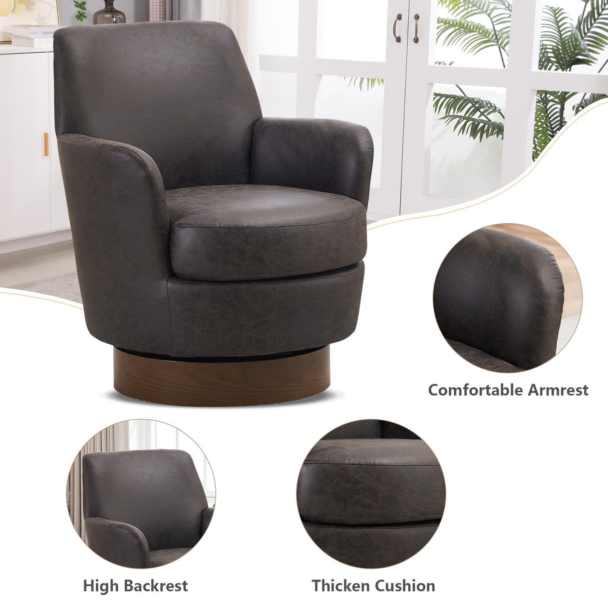 HUMEHA Swivel Barrel Chairs Set of 2, Modern PU Leather Swivel Accent Chairs Armchair with Gold Stainless Steel Base, Reading Chair for Bedroom Comfy Round Barrel Chair for Living Room, Brown HUMEHA