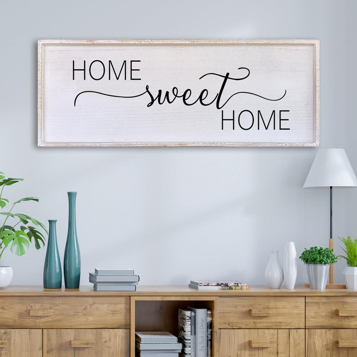 Home Sweet Home Sign Wall Decor 32”X12” Master Family Room Above Bed Beautiful Living Room Above Couch Sign Large Rustic Farmhouse Wood Framed Entryway Hanging Wall Art Decoration (White) Surfapans