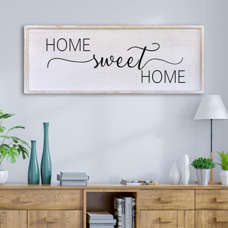 Home Sweet Home Sign Wall Decor 32”X12” Master Family Room Above Bed Beautiful Living Room Above Couch Sign Large Rustic Farmhouse Wood Framed Entryway Hanging Wall Art Decoration (White) Surfapans