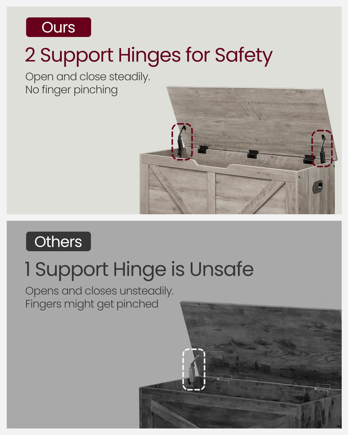 VASAGLE Storage Chest, Storage Trunk with 2 Safety Hinges, Storage Bench, Shoe Bench, Farmhouse Style, 15.7 x 39.4 x 18.1 Inches, for Entryway, Bedroom, Living Room, Heather Greige ULSB060K03 VASAGLE