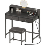 Seventable Vanity Desk Without Mirror, Makeup Vanity with Drawers and Charging Station, Small Desk with Storage for Bedroom, Simple Home Office Computer Desk for Small Spaces, Black Seventable