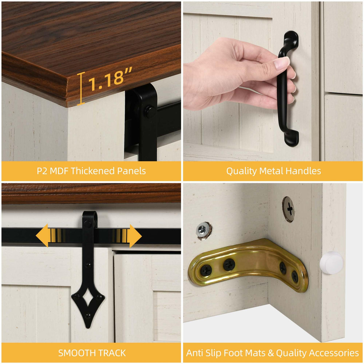 DWVO Farmhouse Sideboard Buffet Cabinet with Storage, Large Kitchen Cabinet w/Sliding Barn Doors and 4 Drawers, for Dining Room, White DWVO