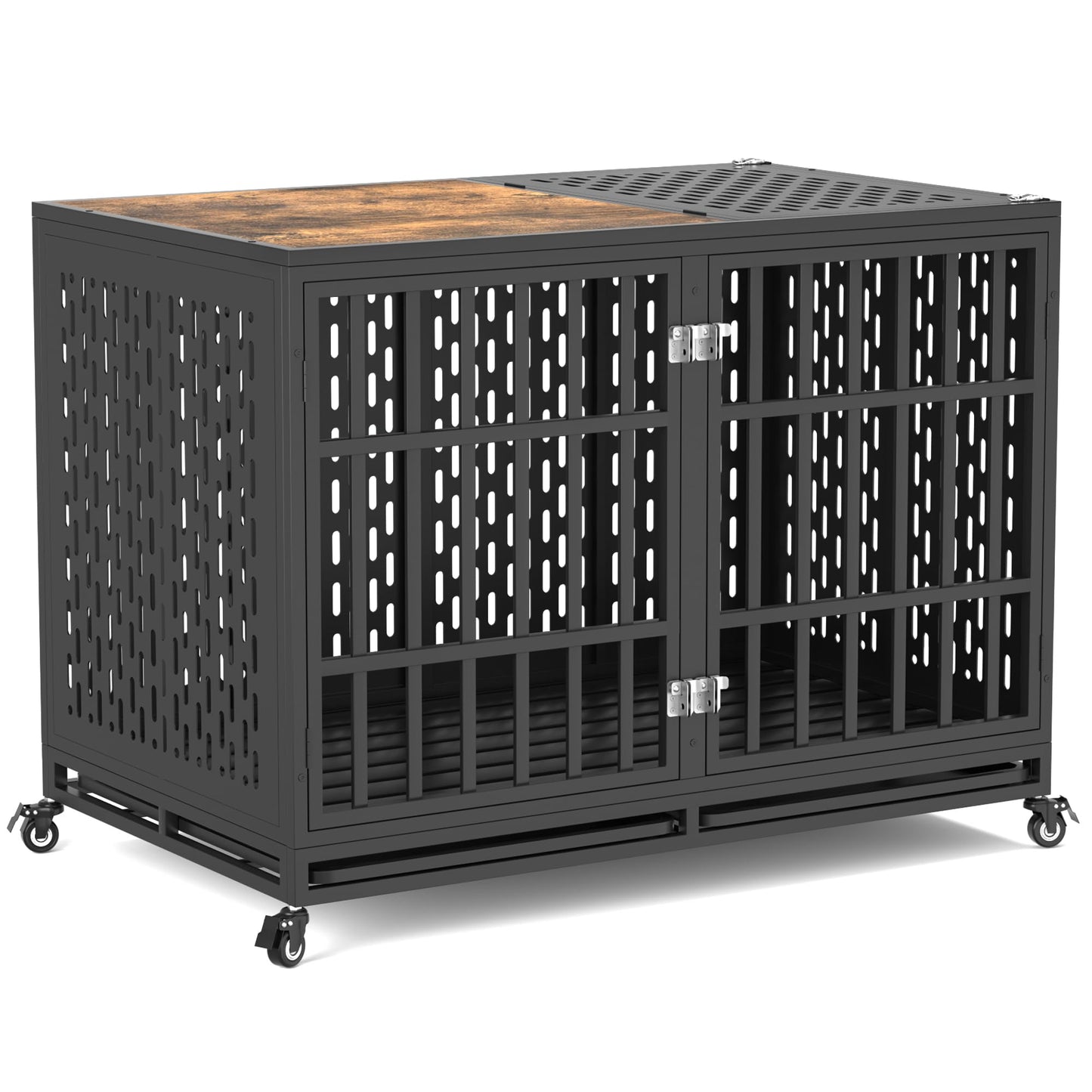 Huddycove 48inch Heavy Duty Dog Crate Compatible with Optional Divider, Extra Large Kennel for High Anxiety Dogs, Indestructible Pet Cage Indoor, Double Dog Crate for 2 Small Dogs - WoodArtSupply