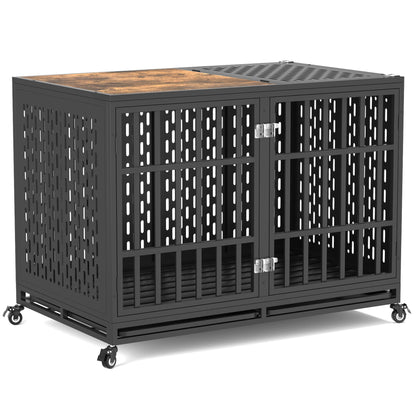 Huddycove 48inch Heavy Duty Dog Crate Compatible with Optional Divider, Extra Large Kennel for High Anxiety Dogs, Indestructible Pet Cage Indoor, Double Dog Crate for 2 Small Dogs - WoodArtSupply