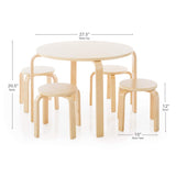 Guidecraft Nordic Table and Chairs Set for Kids: Natural - 4 Stacking Bentwood Stools with Curved Wood Activity Table - Children's Modern Kitchen, Playroom and Classroom Furniture Guidecraft