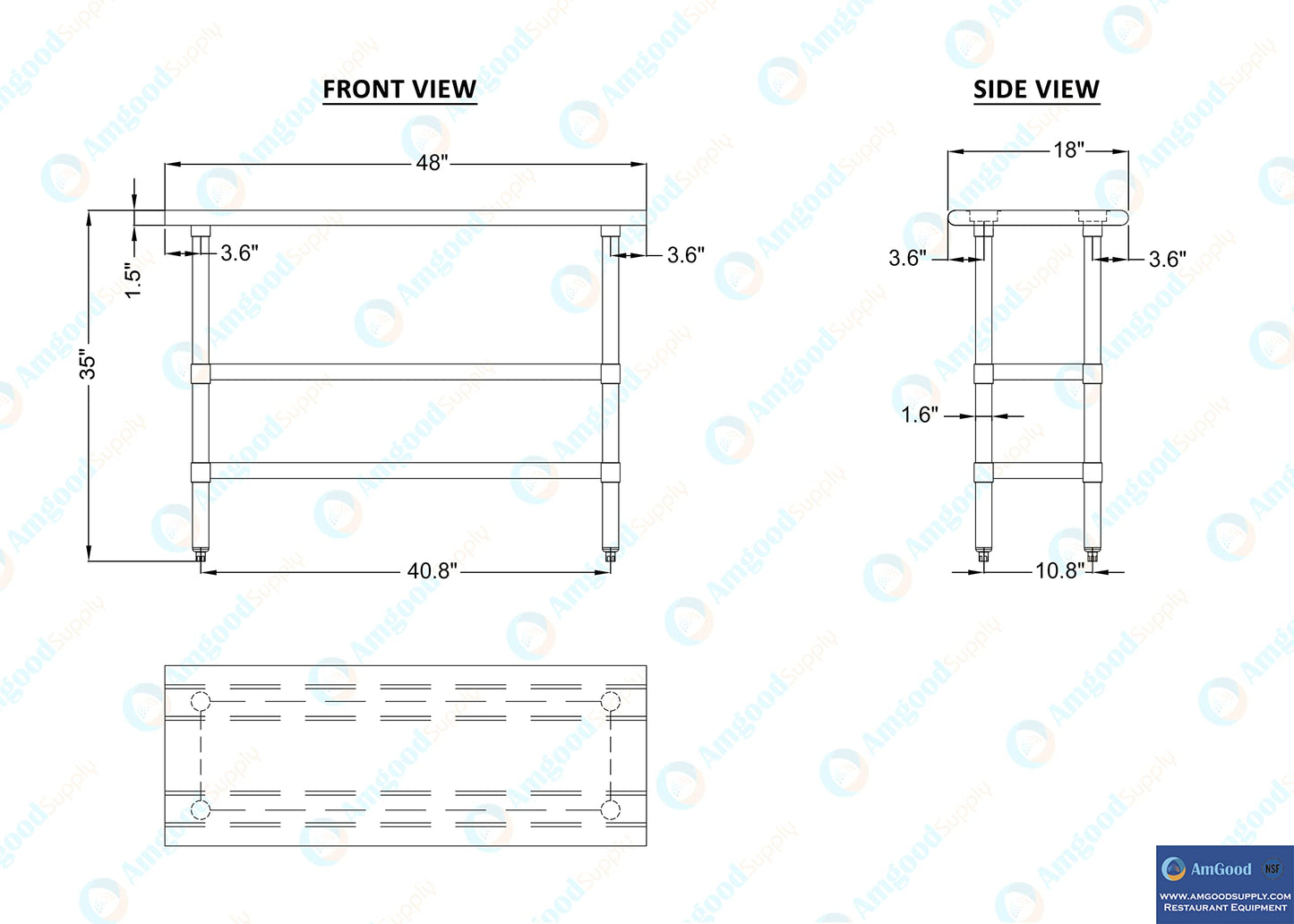 48" Long X 18" Deep Stainless Steel Work Table with 2 Shelves | Metal Food Prep Station | Commercial & Residential NSF Utility Table - WoodArtSupply