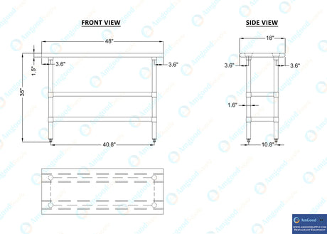 48" Long X 18" Deep Stainless Steel Work Table with 2 Shelves | Metal Food Prep Station | Commercial & Residential NSF Utility Table AmGood