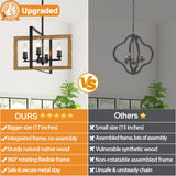 17" Farmhouse Chandelier, 4-Light Rustic Chandelier for Dining Room Light Fixture, Adjustable Wood Hanging Light Fixture for Living Room, Kitchen, Foyer, Bedroom and Entryway Lynnoland