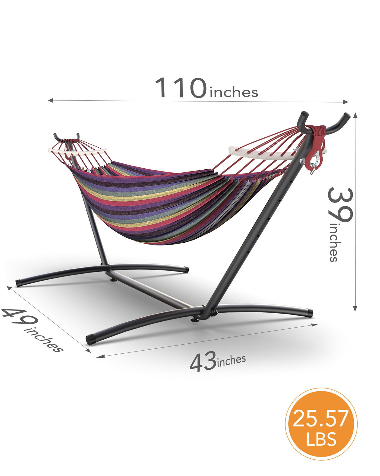 EveryFun Double Hammock with Heavy-Duty Steel Stand,Portable,Easy Assembly,600lbs Weight Capacity,Perfect for Indoor,Yard,Camping,or Outdoor-Rainbow Everyfun