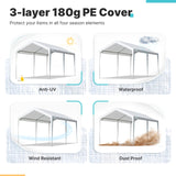 ADVANCE OUTDOOR 10x20 ft Carports Heavy Duty Car Canopy Garage Party Tent Boat Shelter, Adjustable Height from 9.5 ft to 11 ft, White ADVANCE OUTDOOR