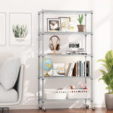 Himimi 5-Tier Storage Shelf Wire Shelving Unit on Wheels, Adjustable Heavy Duty Metal Shelves with Side Hooks, Steel Rack Organization for Kitchen Garage Basement, Silver Himimi