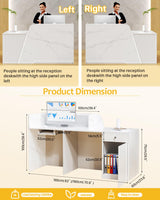 White Reception Desk, Solid Wood Reception Desk with Counter, Check Out Stand with Lockable Drawer & Cabinet, Retail Checkout Counter for Office, Store, Beauty Salon (White Grille-R, 63in) Gguileb