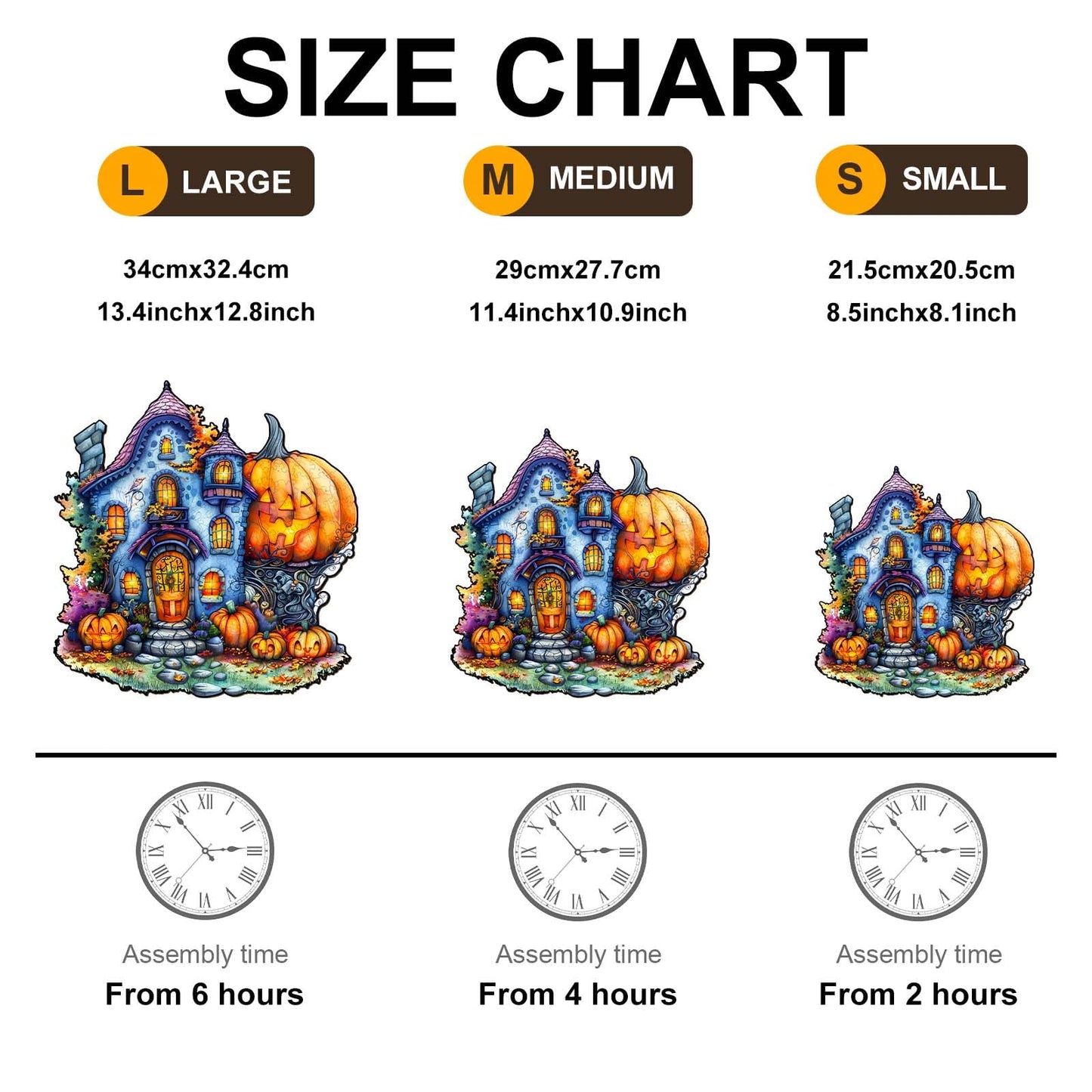 Wooden Puzzles for Adults, Halloween Pumpkin House Wooden Puzzles, Unique Shape Wood Puzzles Adults with Wood Box, Halloween Puzzles Gift for Friends Family Kids(S-8.5"x8.1" 100pcs)