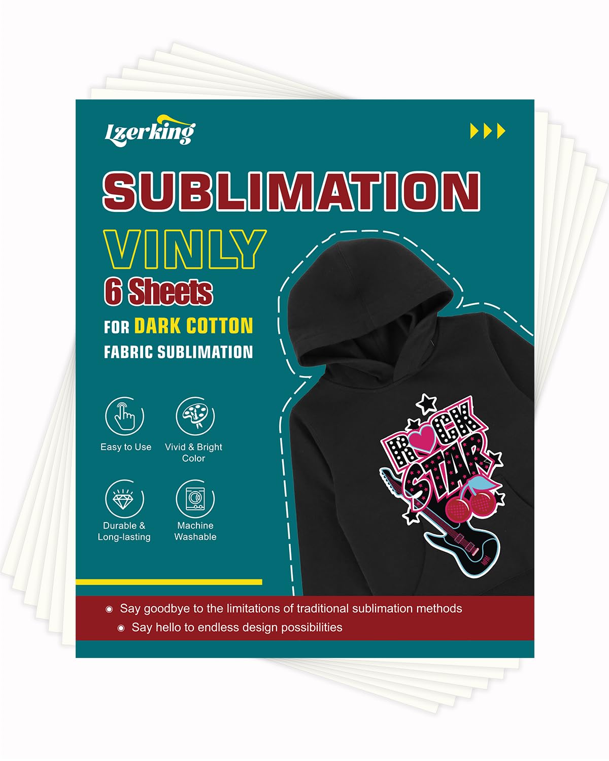 Lzerking Sublimation Htv for Dark Fabric 6 Pack 12" x 10" Matte Sublimation Vinyl for Cotton Shirts, Bags, Gifts, Easy Subli Heat Transfer Vinyl Compatible with Cricut, Siser Romeo Cutting Machines Lzerking