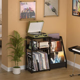 LELELINKY Black End Table,Record Player Stand with Vinyl Storage,3 Tier Side Table with Display Shelf Storage Up to 150 Albums,Industrial Large Record Holder Cabinet for Living Room LELELINKY