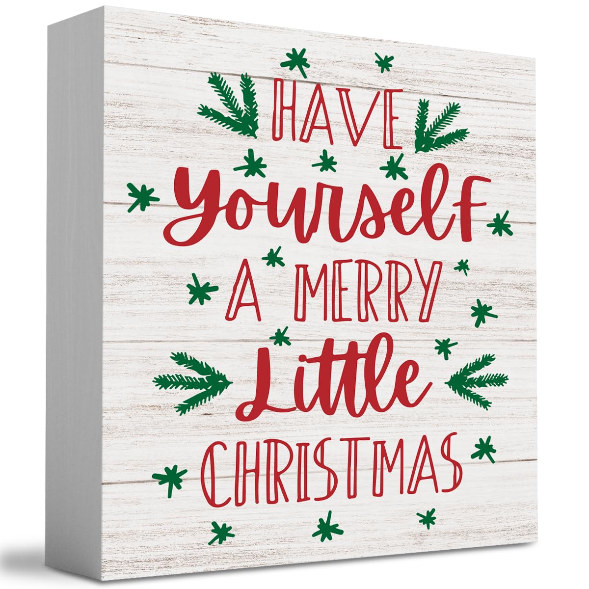 Have Yourself A Merry Little Christmas Wood Sign Christmas Decorations Indoor Farmhouse Christmas Decor Desk Table Block Signs Home Shelf Office Decoration 5 x 5 Inches WRSUNT