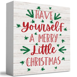 Have Yourself A Merry Little Christmas Wood Sign Christmas Decorations Indoor Farmhouse Christmas Decor Desk Table Block Signs Home Shelf Office Decoration 5 x 5 Inches WRSUNT
