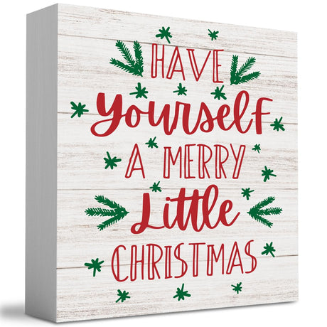 Have Yourself A Merry Little Christmas Wood Sign Christmas Decorations Indoor Farmhouse Christmas Decor Desk Table Block Signs Home Shelf Office Decoration 5 x 5 Inches WRSUNT