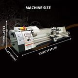 EQCOTWEA Metal Lathe 8''x39'' Benchtop Lathe Machine Pricision Hobby DIY Table Lathe Industrial Metal Wood Working Spinning Horizontal Lathe 1100W Brushless Motor 50-2500RPM Inch Thread WM210V 110V EQCOTWEA