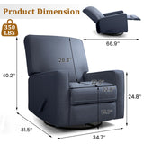 KeyEnergy Swivel Rocker Recliner Chair for Adults, High Back Fabric Recliner with Deep Seat, Manual Glider for Living Room & Nursery, Blue KeyEnergy