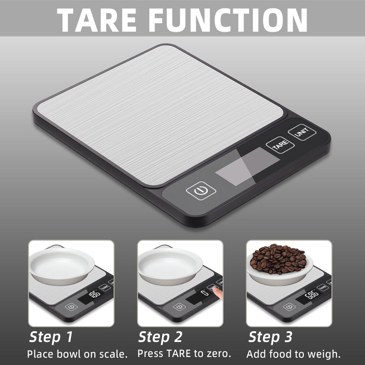 YONCON Food Scale – 10kg/22lb Digital Kitchen Scale with Precision Weighing, Perfect for Baking, Cooking, Meal Prep & Weight Loss, LCD Display, Easy-Clean Stainless Steel, Tare & Unit Conversion Yoncon