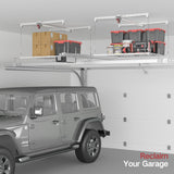 KOKORACKER Overhead Garage Storage Rack, Adjustable Heavy-duty 4x4 Ft Ceiling Storage Racks with Safety Lock, Ideal for Garage Storage Lifting Organization System, 250lbs Capacity, White KOKORACKER