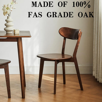 Grewood 100% Solid Oak Wood Dining Chairs,Mid Century Modern Dining Chairs with Rounded Backrest,Kitchen,Dining Room Chairs Set of 1/2/4 (4, Walnut color) - WoodArtSupply