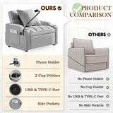 SLEERWAY 3-in-1 Convertible Futon Sofa Bed Chair, Multi-Functional Sleeper Chair Bed with Pull Out Couch and Adjustable Backrest, Modern Velvet Chaise Lounge Armchair for Living Room Bedroom, Grey SLEERWAY