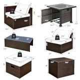 Tangkula 9 Pieces Patio Furniture Set with 50,000 BTU Propane Fire Pit Table, Outdoor Wicker Space-Saving Sectional Sofa Set with Storage Box, 32” Square Gas Fire Pit (Black) Tangkula