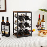 IBUYKE Rustic Wood 6 Bottles Wine Rack for Countertop,3 Tier Free Standing Wine Rack,Wine Bottle Holder Stand Organizer for Home Decor Bar,Cabinet, Pantry,Countertop TMJ901H IBUYKE