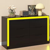 Melodyblue Dresser for Bedroom, 6 Drawer Dresser with LED Light, Black Dressers Chests of Drawers,Organizer Storage Drawers for Hallway, Entryway,Bedroom Melodyblue