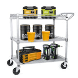 WDT 990Lbs Capacity Heavy Duty Rolling Utility Cart, NSF Rolling Carts with Wheels,Commercial Grade Metal Cart with Handle Bar & Shelf Liner,Trolley Serving Cart for Restaurant,Kitchen,Gray WDT