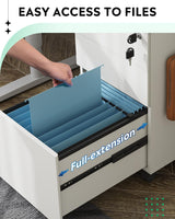 DEVAISE 3 Drawer Rolling File Cabinet with Lock, Wood Under Desk Filing Cabinet fits Letter/Legal/A4 Size for Home Office, White DEVAISE