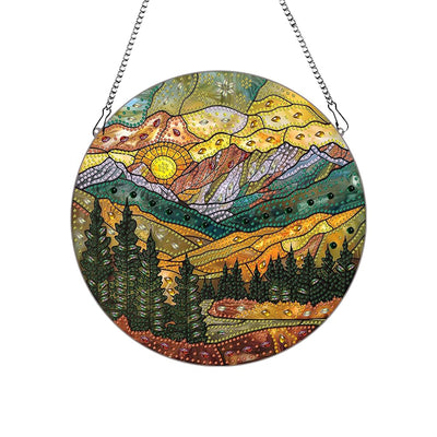 hospitian DIY Hanging Diamond Art Pendant Painting Kit Landscape,Mountain Sunset Diamond Painting Kits for Adults,Special Crystal Gem Craft Painting Kit Ornament 9.4x9.4inch