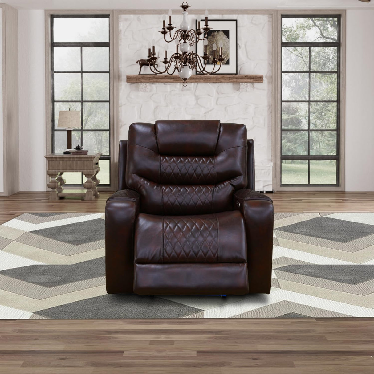 GEBADOL Power Recliner Sofa Set, Leather Recliners with Built-in USB Ports/Storage Console, Reclining Couch Set for Living Room/Home Theatre/Office (Brown, Sofa+LOVESEAT+Chair) GEBADOL