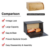 HOMEKOKO Large Wood Bread Box for Kitchen Counter, Retro Design Single Layer Bamboo Large Capacity Food Storage Bin (Vintage Black) HOMEKOKO