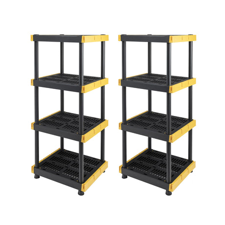 BLACK & YELLOW 4-Tier Heavy Duty Plastic Storage Shelving Unit, 100lbs/shelf (55" x 24" x 20"), for Indoor/Outdoor Organization, Modular Rack, Extremely Durable, Made in The USA [2 Pack] BLACK & YELLOW