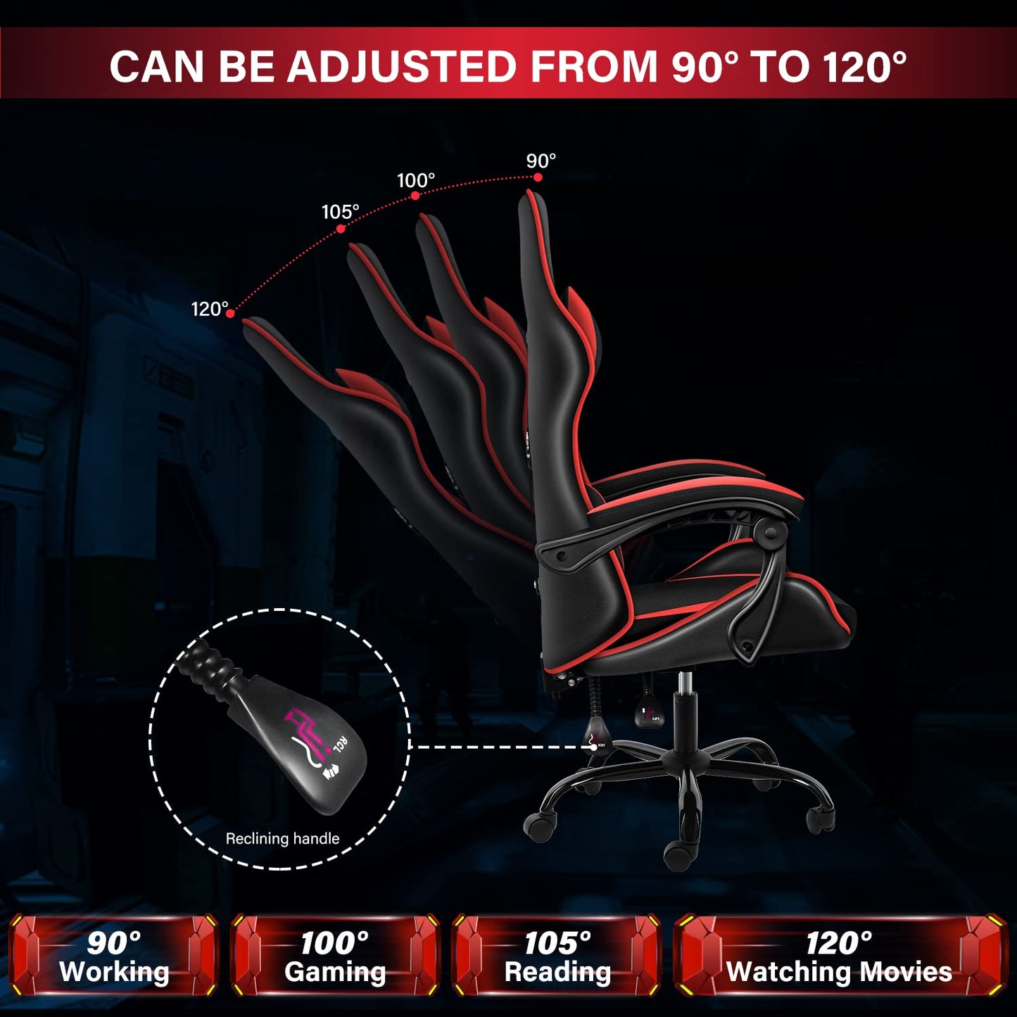 Gaming Chair,Office Computer Video Game Chair,Backrest and Seat Height Adjustable,Ergonomic Swivel Recliner