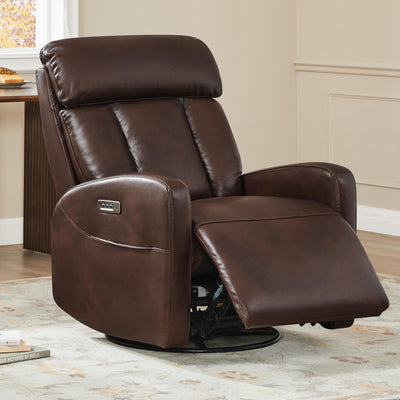 CHITA Leather Power Swivel Recliner Chair for Adults, Triple Motor Electric Rocker Recliner for Living Room with Adjustable Headrest and Lumbar Support, USB & Type-C Charging Ports, Cognac Brown