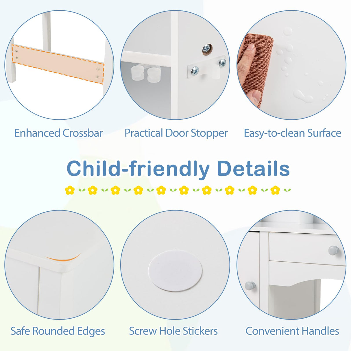 Costzon Kids Desk and Chair Set, Wooden Kids Study Desk with Hutch, Large Cabinet & Drawer for Writing, Reading, Drawing, Student Computer Workstation for Home School, Desk for Kids Ages 3+ (White) Costzon