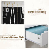 HAUOMS Makeup Vanity with Lights & Sliding Mirror, Vanity Desk with Jewelry Organizer, Glass Cabinet & 5 Drawers, Dressing Table, Modern White HAUOMS