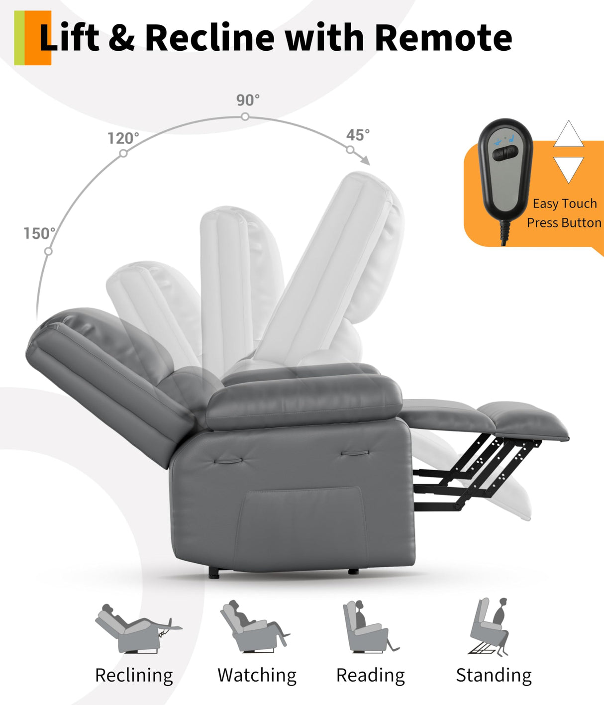 GarveeHome Power Lift Recliner Chair - Heat and Massage, Faux PU Electric Lift Recliner for Elderly & Mobility Impaired, Adjustable Back and Legs, Heavy Duty Lift Chair for Seniors GarveeHome