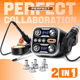 M-T 2 IN 1 Soldering Iron & Hot Air Rework Station 760W High Power With 3 Sets Stored Temperature and Smart Safe Sleep Mode SMD Estacion de Calor,°F/°C Conver Digital,Temp Correction Dual LED Screen M-T